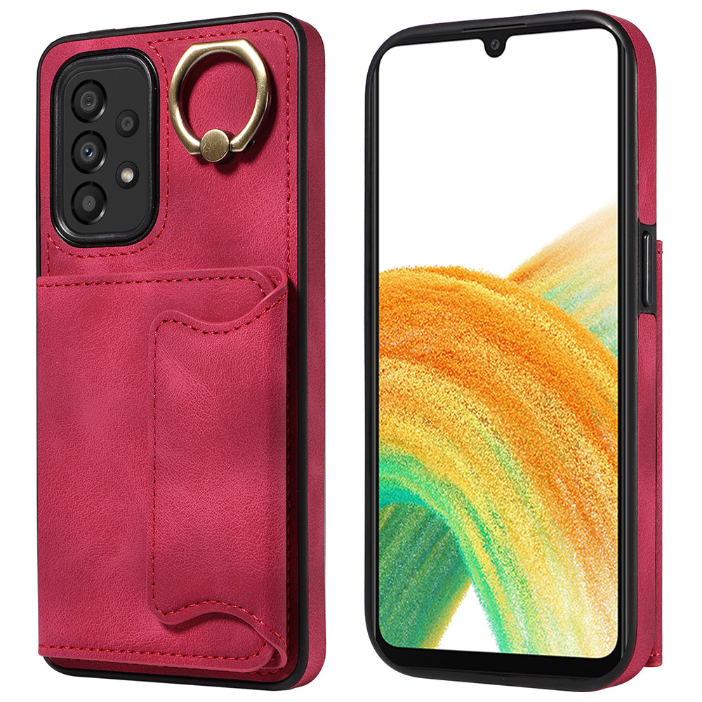 001 For Samsung Galaxy A33 5G PU Leather TPU Card Holder Phone Cover Ring Kickstand Anti-scratch Case 001 For Samsung Galaxy A33 5G PU Leather TPU Card Holder Phone Cover Ring Kickstand Anti-scratch Case